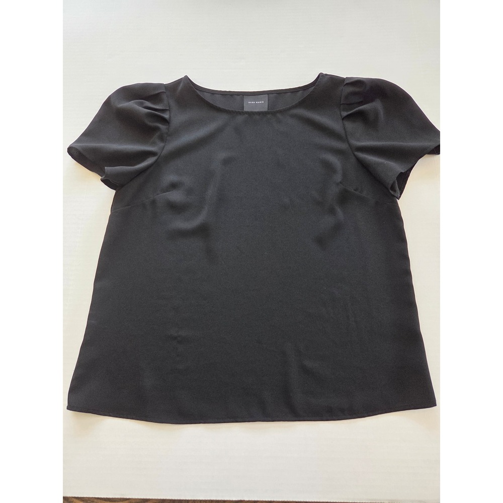 Alex Marie Womens Black Puff Sleeve Blouse Size S Round Neck Top Professional